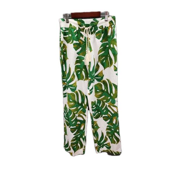 Joie Women's Size Small Wide Leg Linen Blend Aloha Tropical Palm Leaf Pants - Picture 1 of 5